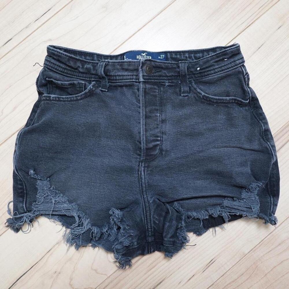 Hollister black distressed high rise denim shorts size 5 / W27 y2k festival